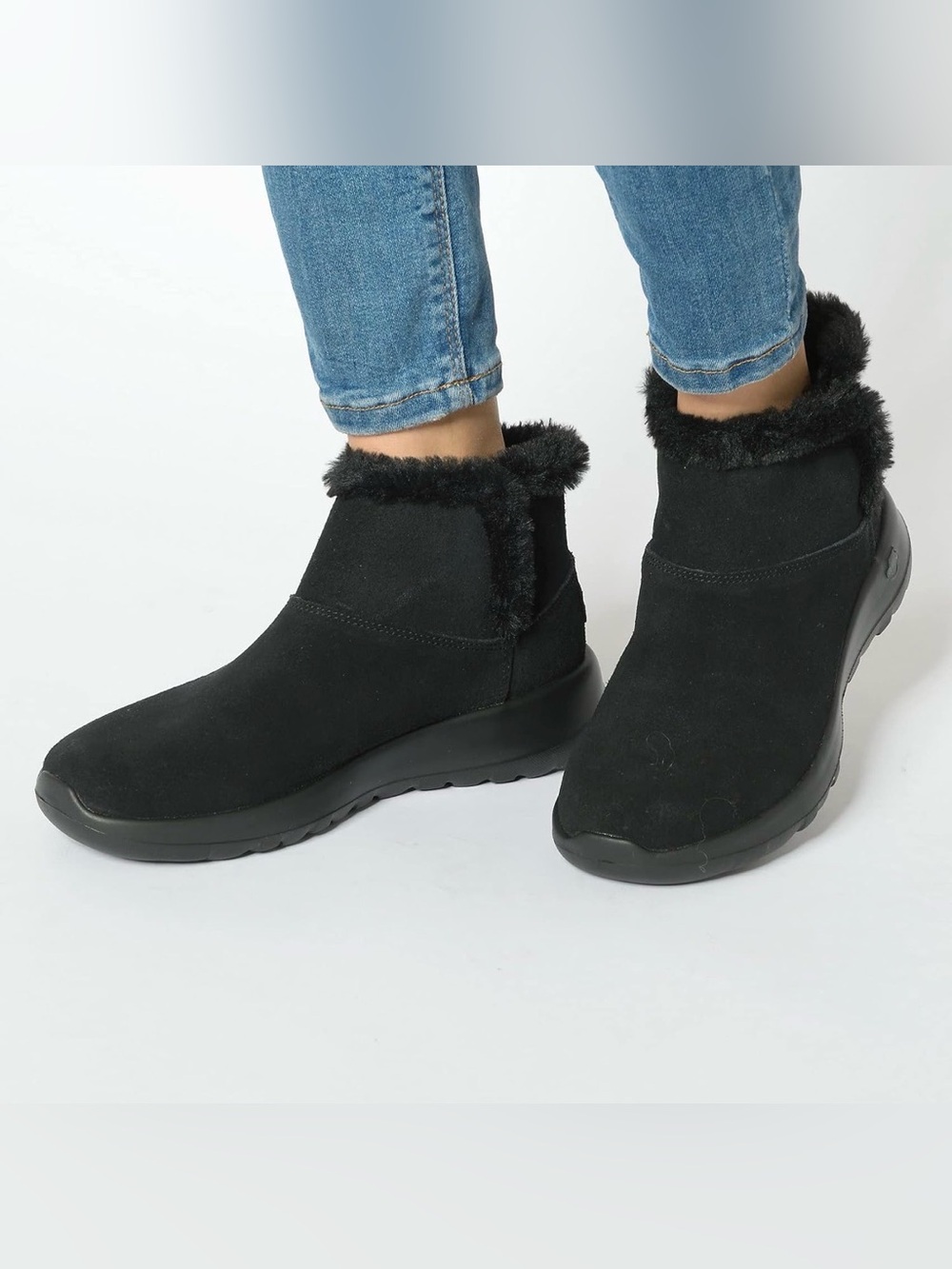 Skechers Black Faux-Fur On the Go Winter Ankle Boots NWOB